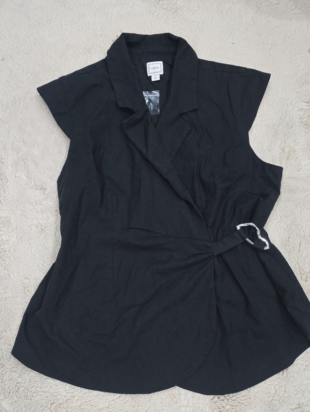 Maeve Black Sleeveless Wrap Blouse with Side Buckle